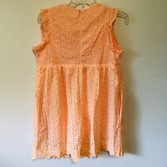 Eyelet Lace Peach Romper Dress with Cap Sleeves - Picture 2 of 10